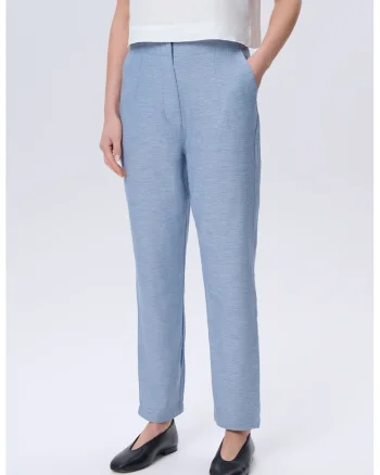 Pantaloni din amestec de bumbac cu talie inalta, Albastru pastel