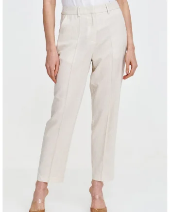 Pantaloni crop eleganti din amestec de in cu pensa, Alb murdar