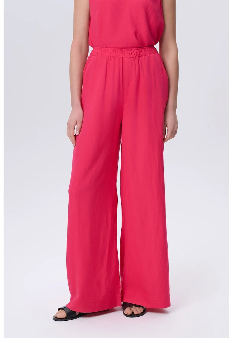 Pantaloni ampli din amestec de in cu talie inalta, Roz aprins