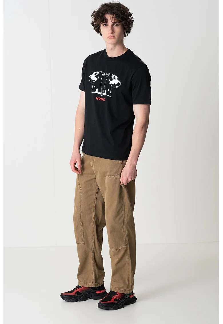 Tricou cu decolteu la baza gatului si imprimeu logo, Rosu/Negru/Alb optic