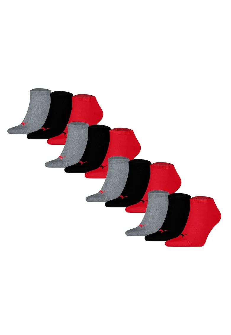 Set de sosete unisex pana la glezna - 12 perechi, Rosu/Negru/Gri