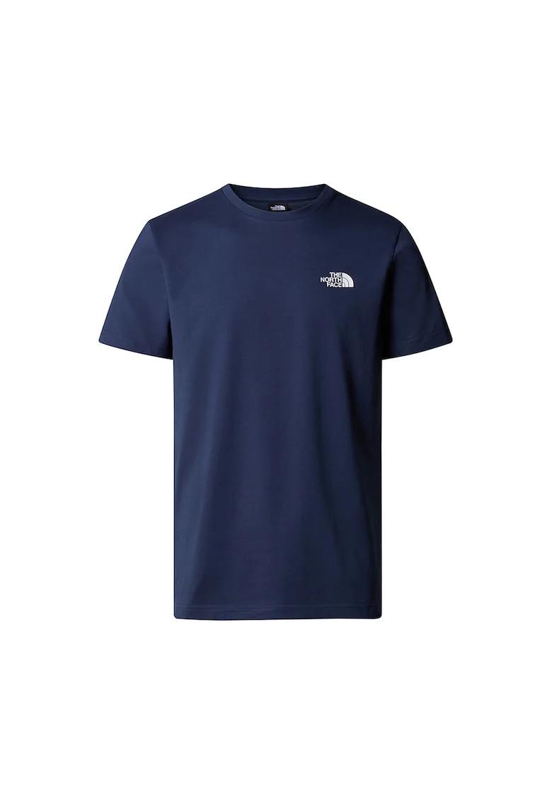Tricou din amestec de bumbac cu decolteu la baza gatului, Bleumarin