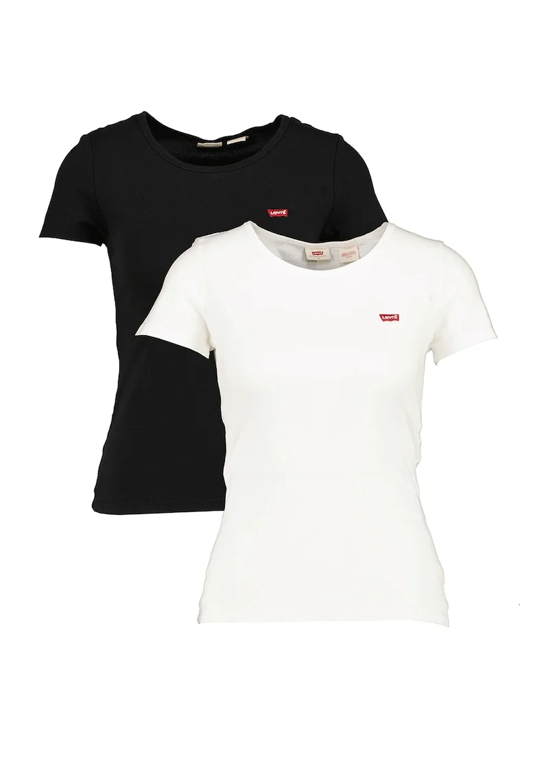 Set de tricouri slim fit din bumbac - 2 piese, Alb/Negru