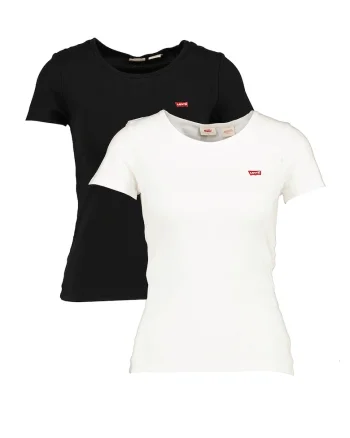 Set de tricouri slim fit din bumbac - 2 piese, Alb/Negru