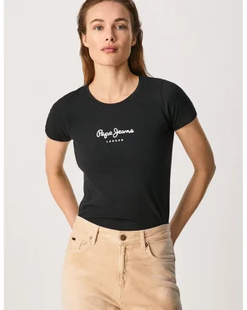 Tricou slim fit cu logo, Negru