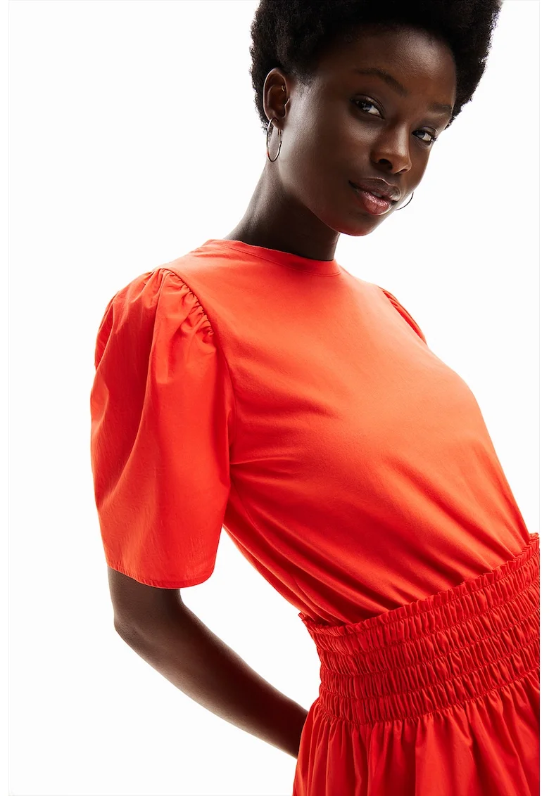 Rochie midi cu buzunare laterale, Portocaliu mandarina