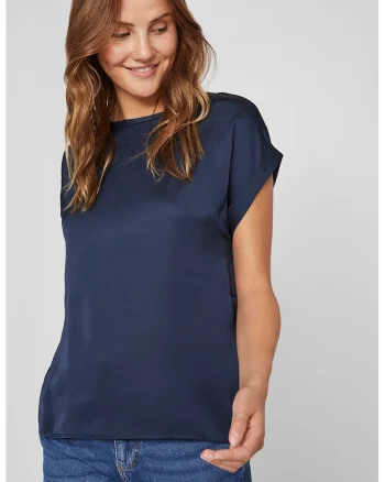 Tricou uni cu aspect satinat, Bleumarin