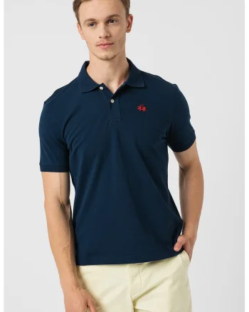 Tricou polo din bumbac si material pique, Bleumarin