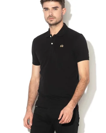 Tricou polo slim fit din material pique, Negru