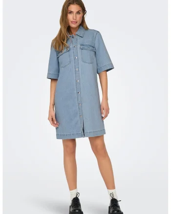 Rochie-camasa din denim, Albastru prafuit