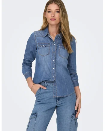 Camasa de denim cu buzunare pe piept, Albastru