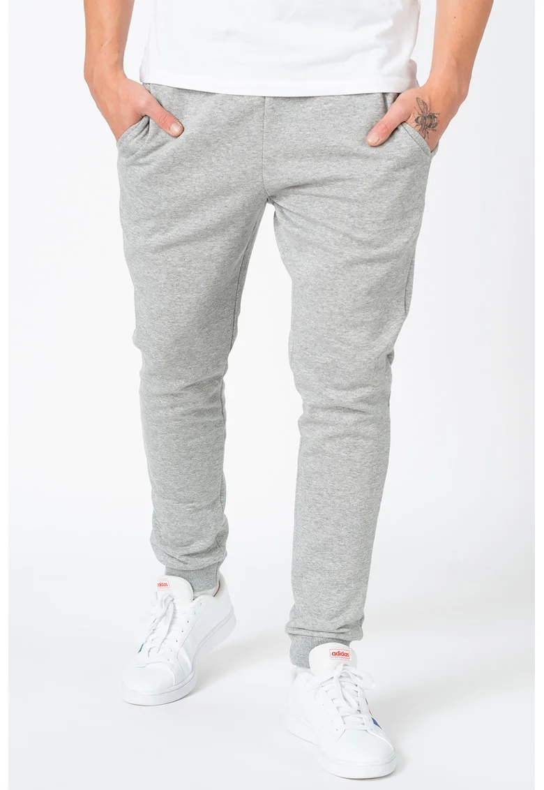 Pantaloni sport regular fit cu snur de ajustare, Gri melange