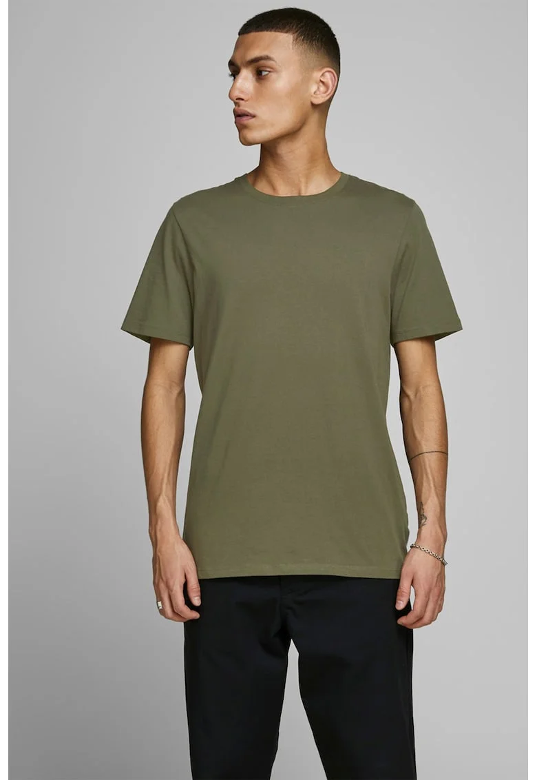 Tricou din bumbac organic cu decolteu la baza gatului, Verde feriga