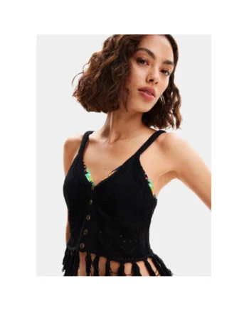Top de plaja dama,  Negru, Bumbac, Negru