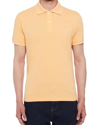 Tricou polo din pique cu logo mic brodat, Portocaliu pal