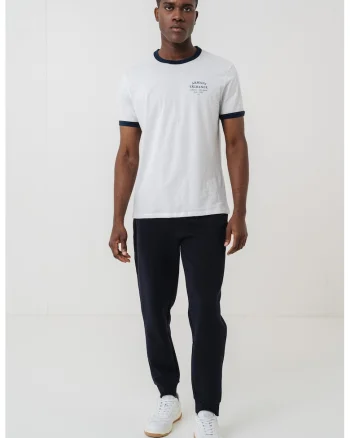 Tricou cu decolteu la baza gatului, Alb/Albastru ultramarin