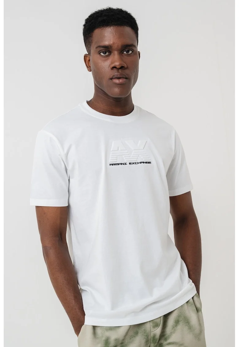 Tricou din bumbac cu logo in relief, Negru/Alb optic