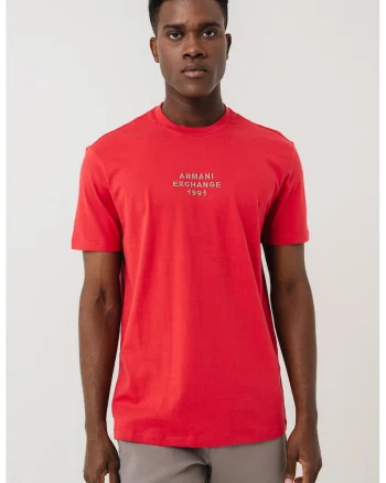 Tricou cu logo si decolteu la baza gatului, Rosu/Kaki