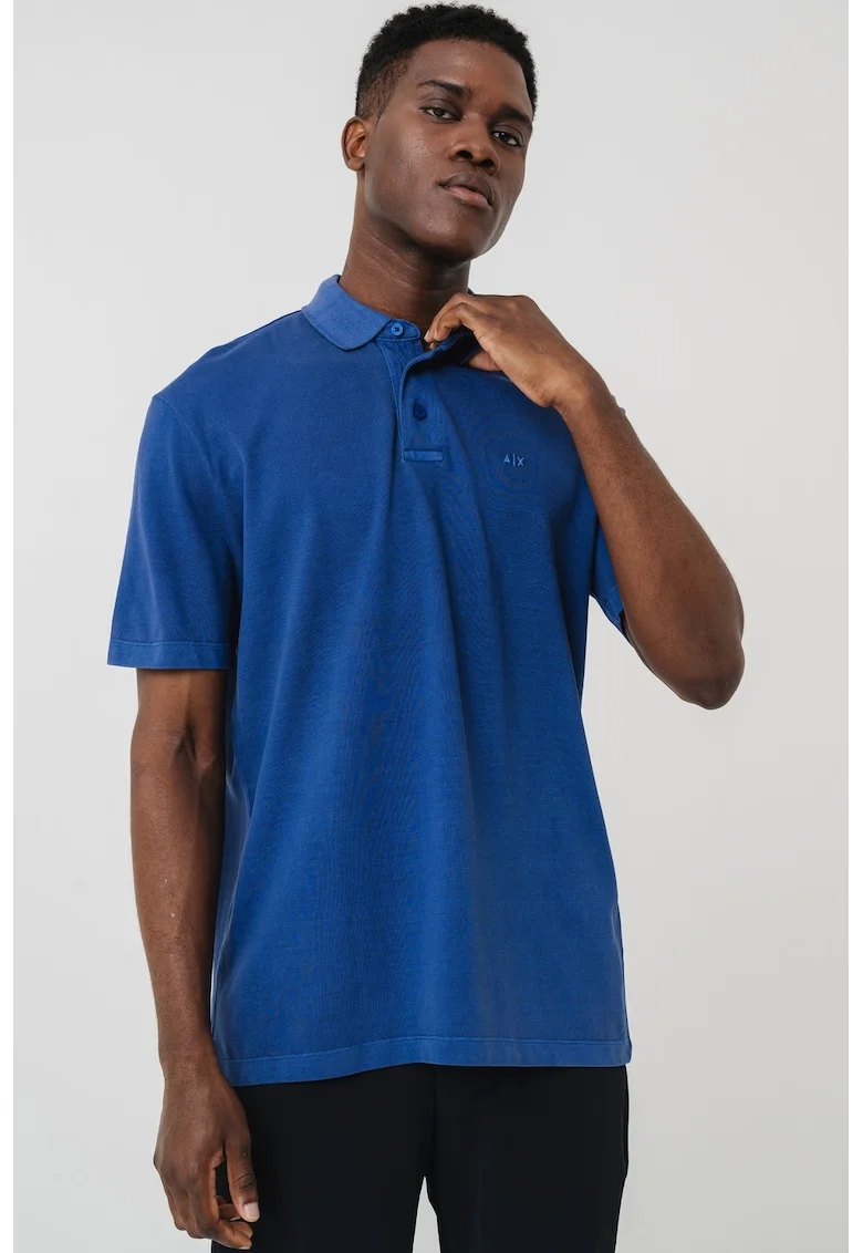 Tricou polo cu logo discret, Albastru inchis