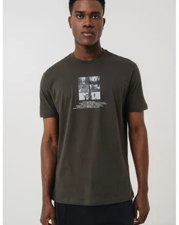 Tricou din bumbac cu imprimeu logo si foto, Alb/Gri antracit