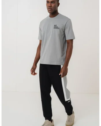 Tricou din bumbac cu logo pe piept si decolteu la baza gatului, Negru/Gri cenusiu