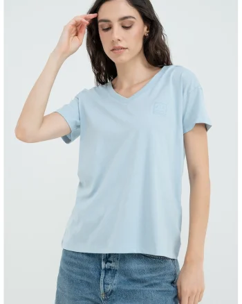 Tricou lejer cu decolteu in V si maneci cazute, Albastru azur
