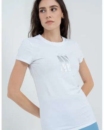 Tricou slim fit cu logo, Alb murdar