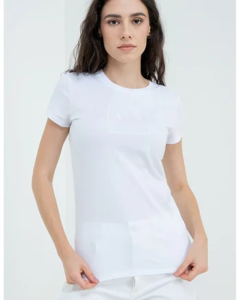 Tricou slim fit cu decolteu la baza gatului, Alb