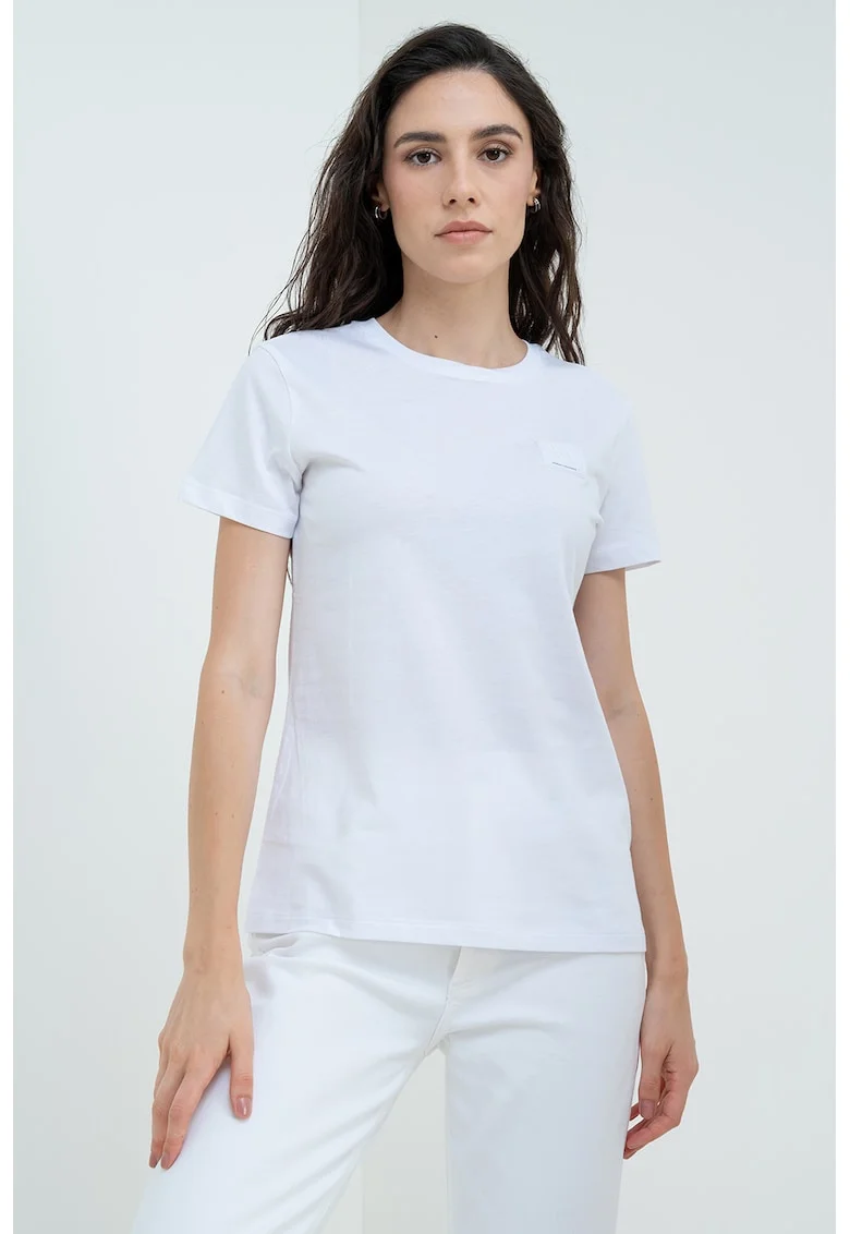 Tricou de bumbac cu decolteu la baza gatului, Alb