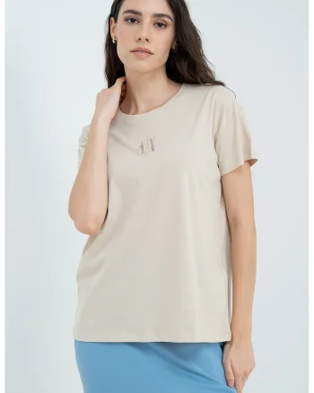 Tricou de bumbac cu maneci cazute, Maro nisip