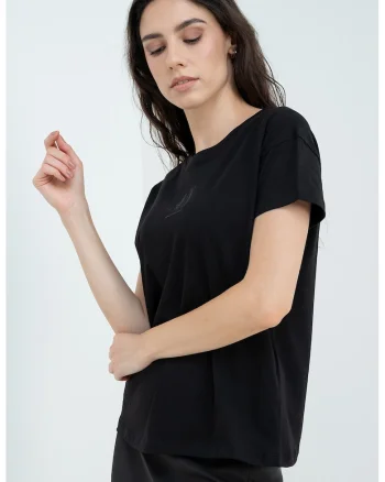 Tricou de bumbac cu maneci cazute, Negru