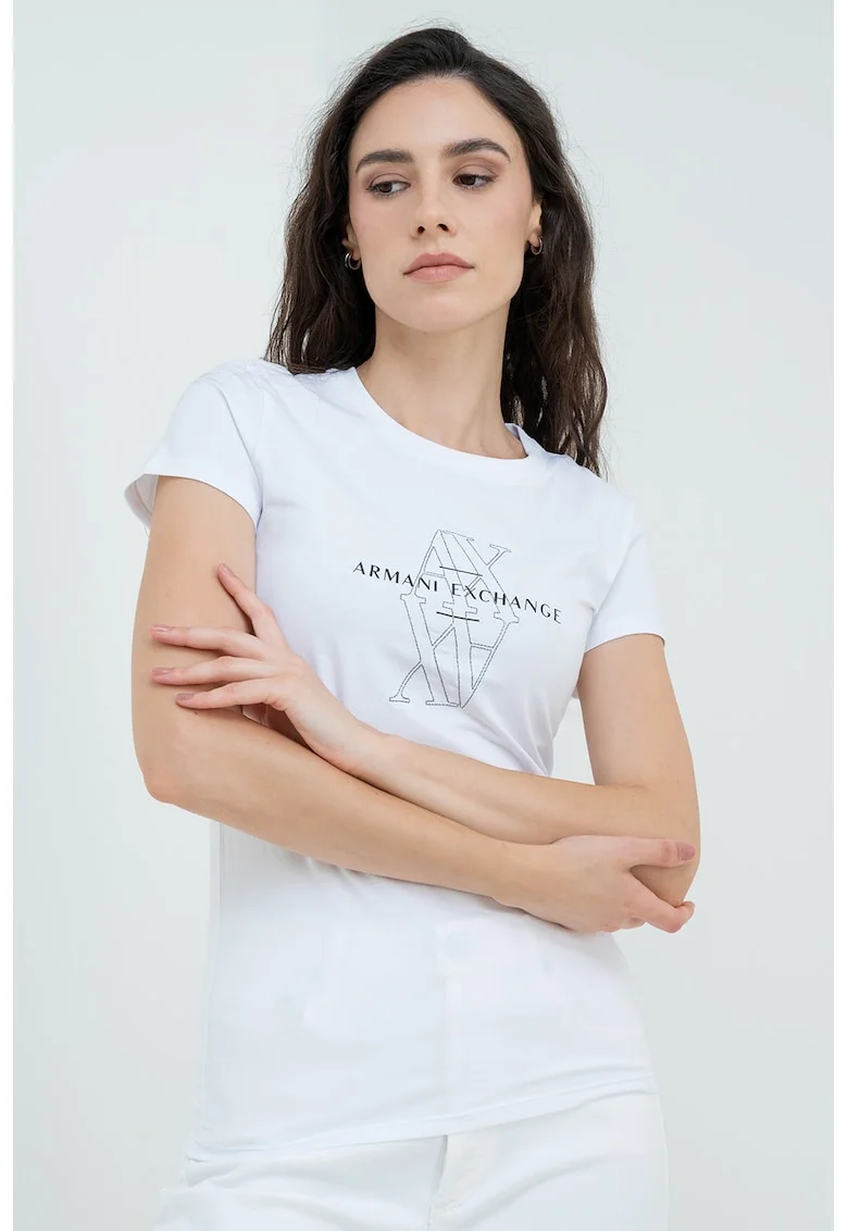 Tricou din amestec de bumbac cu logo, Negru/Alb optic