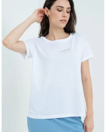 Tricou cu decolteu rotund, Alb