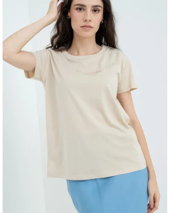 Tricou cu decolteu rotund, Maro deschis