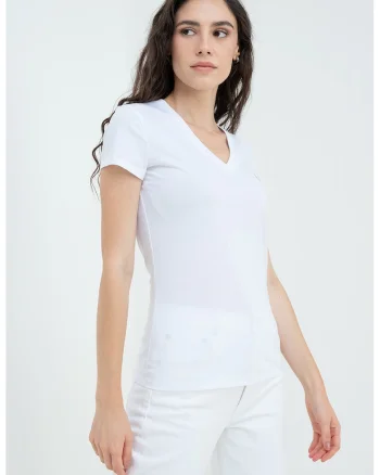 Tricou slim fit cu decolteu in V, Alb