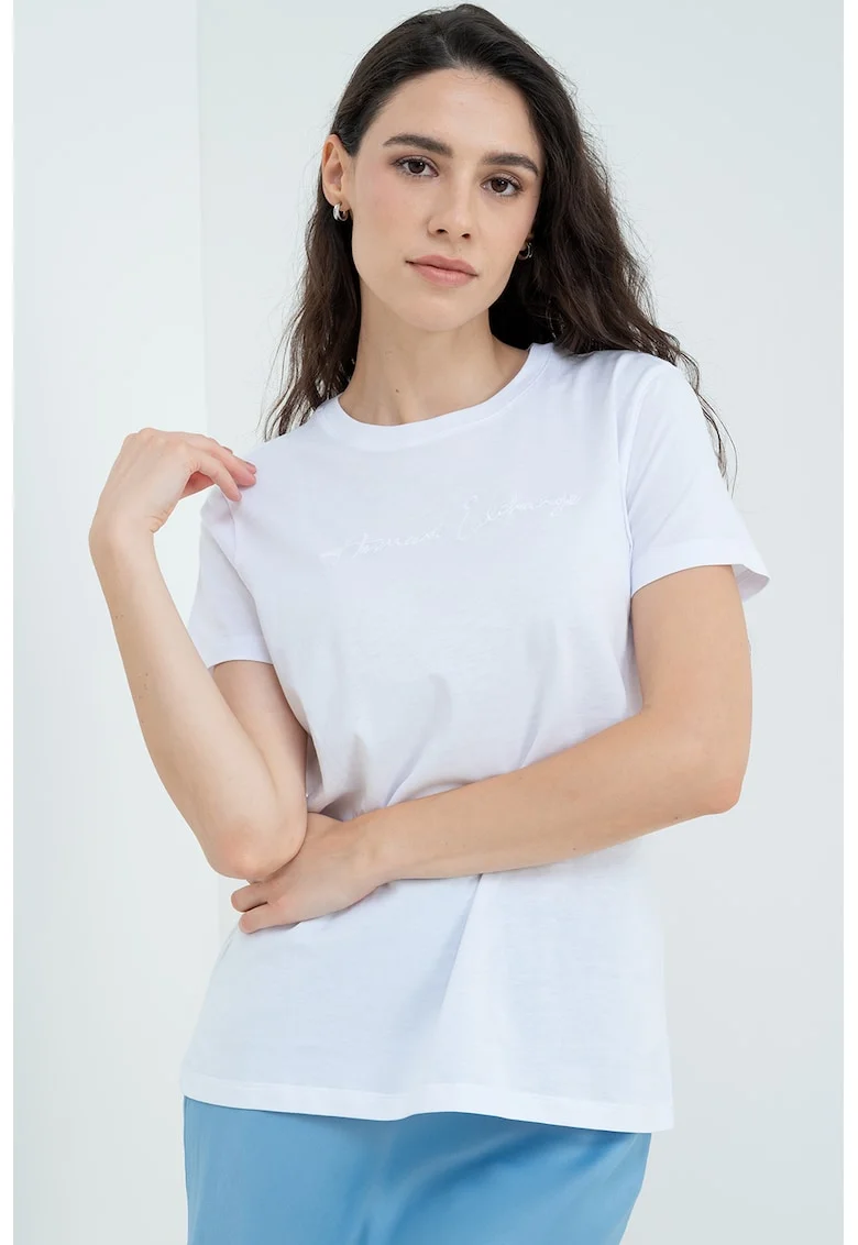 Tricou de bumbac cu decolteu la baza gatului, Alb optic