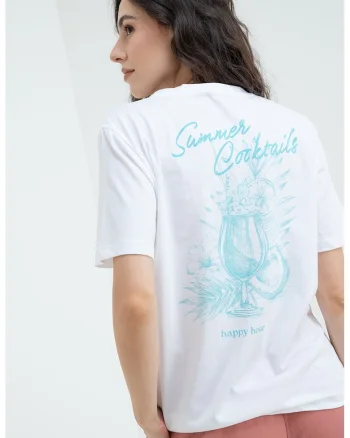Tricou din bumbac cu imprimeu, Turcoaz/Alb optic