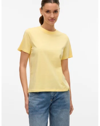Tricou de bumbac organic cu decolteu la baza gatului, Galben pai