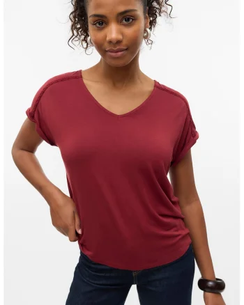 Tricou lejer cu decolteu in V, Rosu inchis