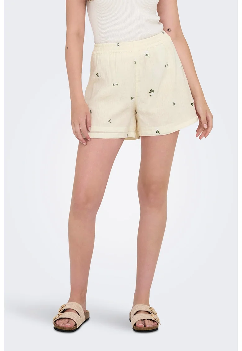 Pantaloni scurti de bumbac cu model floral, Verde feriga/Crem