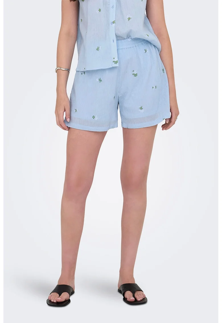 Pantaloni scurti de bumbac cu model floral, Albastru lavanda/Alb optic/Verde aquamarin