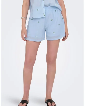 Pantaloni scurti de bumbac cu model floral, Albastru lavanda/Alb optic/Verde aquamarin