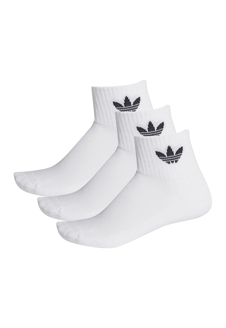 Set de sosete scurte unisex cu imprimeu logo lateral - 3 perechi, Alb/Negru stins