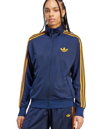 Bluza de trening cu logo si fermoar Firebird, Albastru inchis/Galben pai