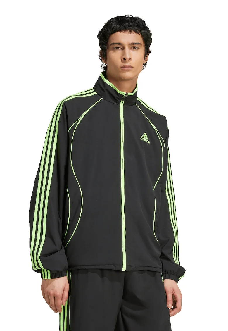 Bluza de trening lejera cu fermoar si guler mediu, Negru/Verde lime