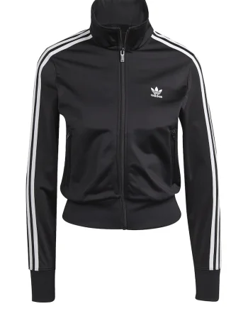 Bluza de trening crop cu fermoar si dungi Firebird, Alb/Negru