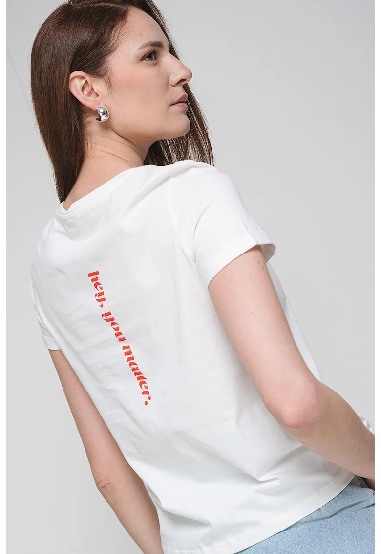 Tricou de bumbac organic cu imprimeu pe partea din spate, Alb optic/Rosu vermillion