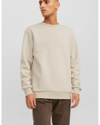 Bluza de trening cu decolteu la baza gatului si model uni, Maro nisip