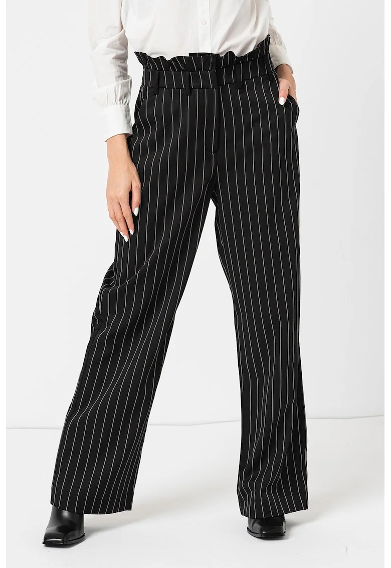 Pantaloni ampli cu talie inalta Wednesday, Negru/Alb murdar