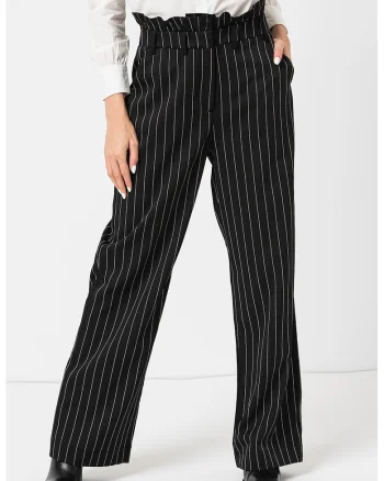 Pantaloni ampli cu talie inalta Wednesday, Negru/Alb murdar